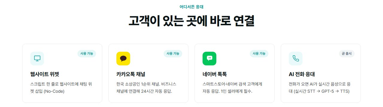 웹사이트 위젯, 카카오톡 채널, 네이버 톡톡 연결 안내 화면